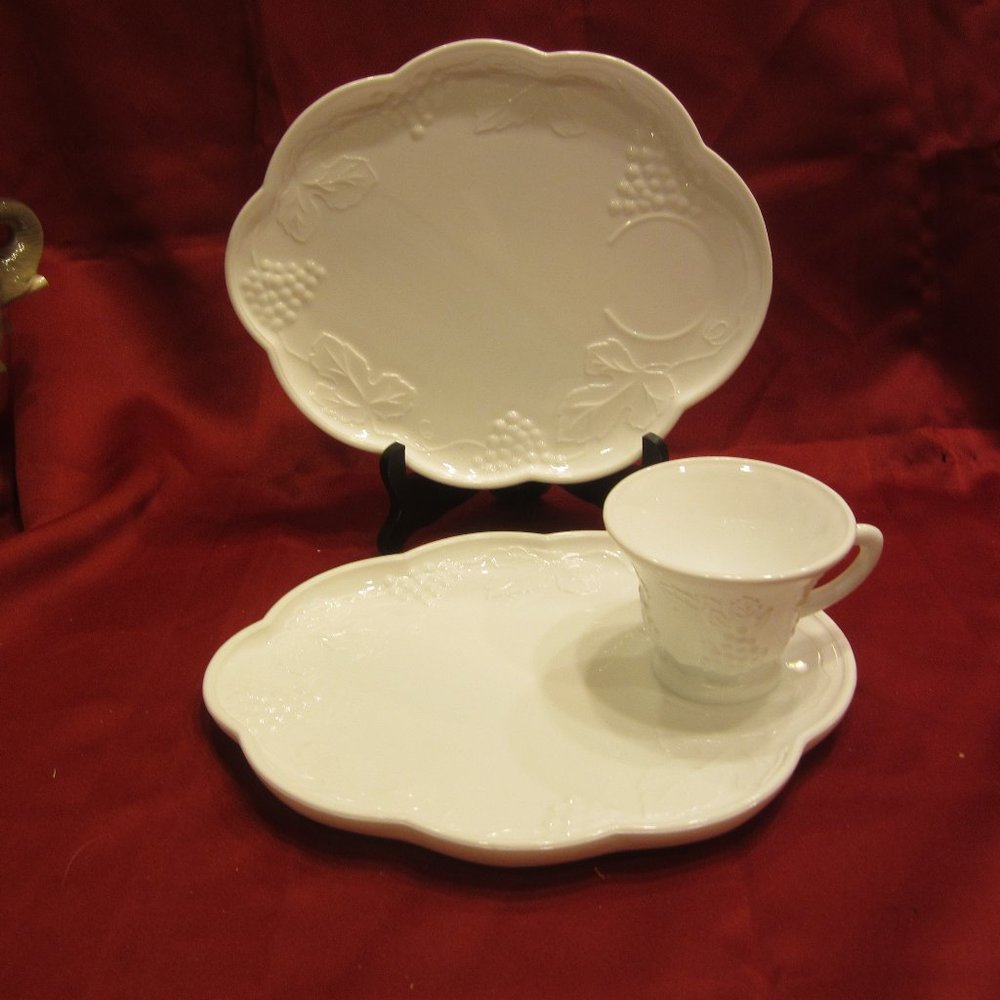 VTG 60'S LUNCHEON SET, CUP & PLATE, MILK GLASS, $20 EA SET